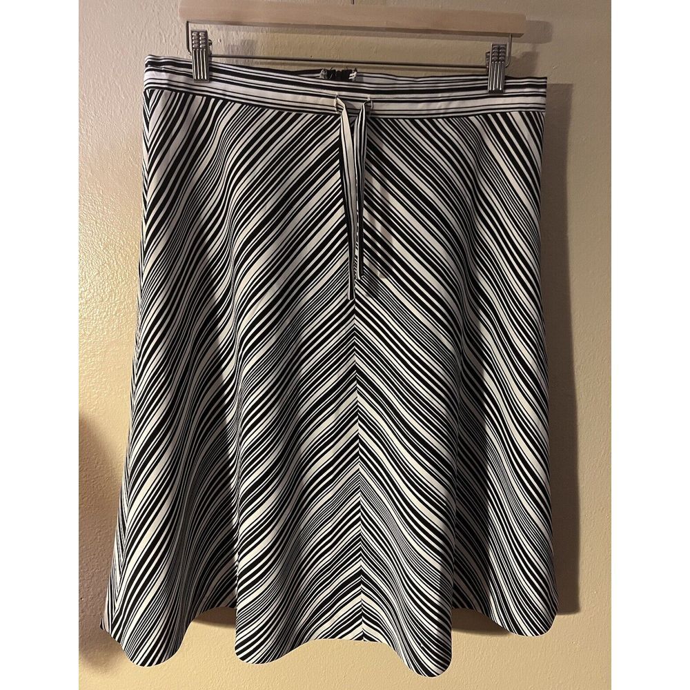 Vtg Malouf of Dallas Skirt Black & White‎ Stripe A-Line Retro Front Tie Dacron